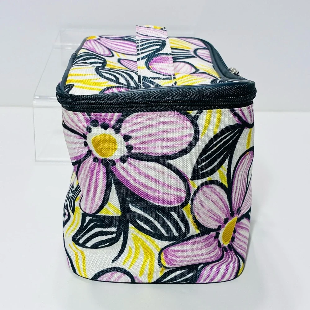 Milly for Clinique Floral Pattern Cosmetic Bag Purple Yellow Navy 5”x9”x6”
